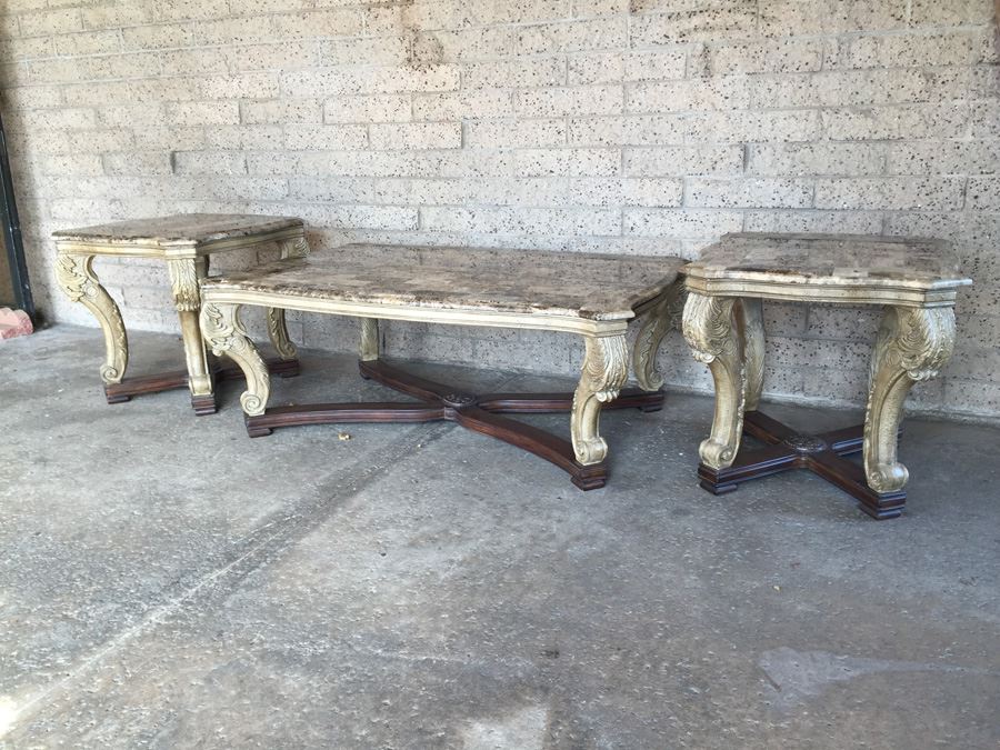 3-Piece Faux Marble Coffee Table And 2 Side Tables [Photo 1]