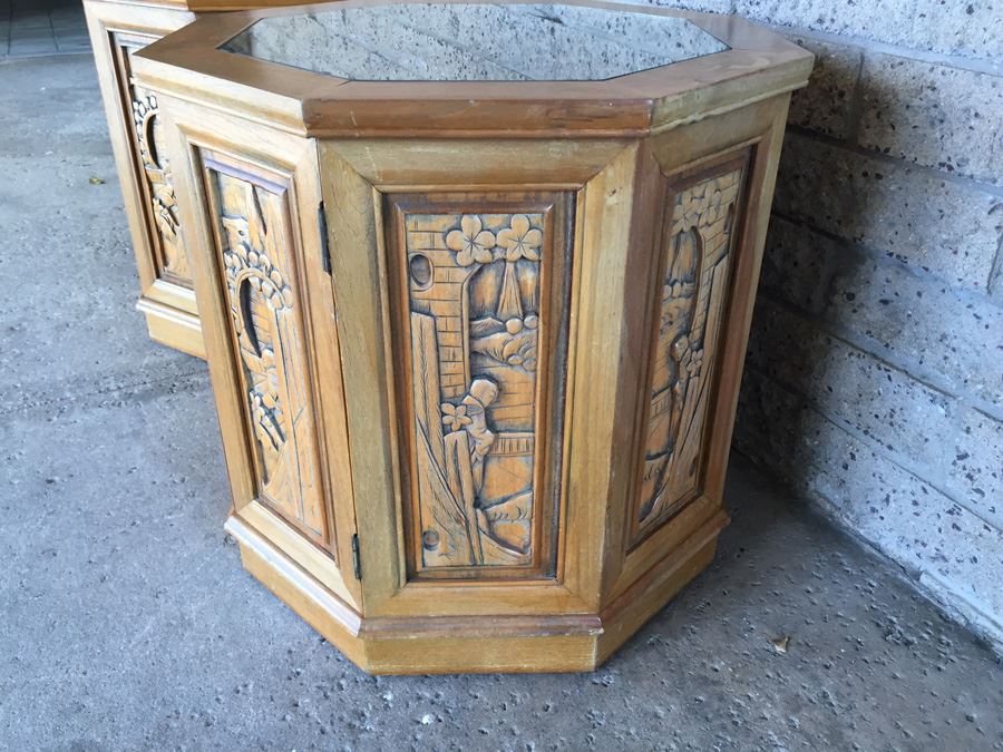 Pair Of Asian Carved Wood End Tables [Photo 7]