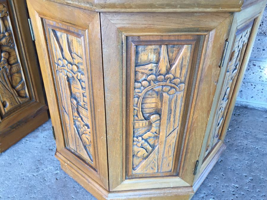 Pair Of Asian Carved Wood End Tables [Photo 5]