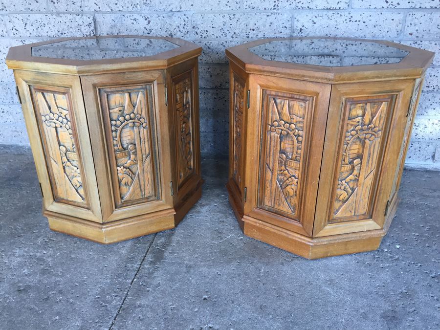 Pair Of Asian Carved Wood End Tables [Photo 1]