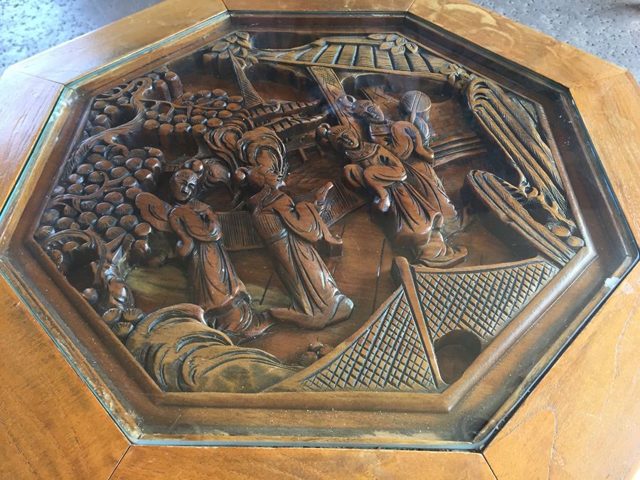 Pair Of Asian Carved Wood End Tables [Photo 3]