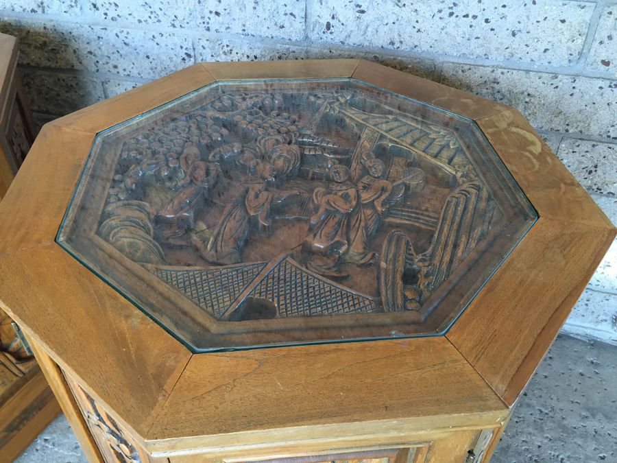 Pair Of Asian Carved Wood End Tables [Photo 6]