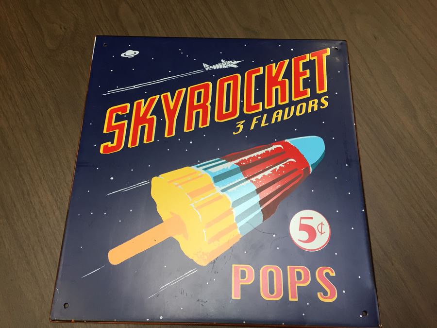 SKYROCKET POPS 5 Cent Painted Copper Reproduction Sign [Photo 4]