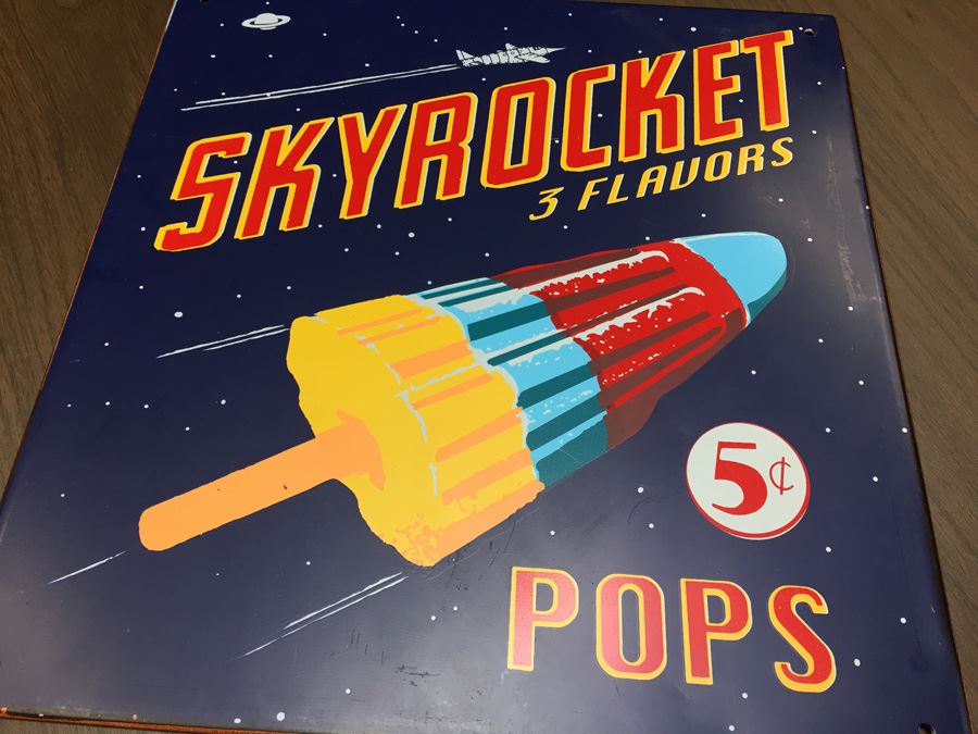 SKYROCKET POPS 5 Cent Painted Copper Reproduction Sign [Photo 6]
