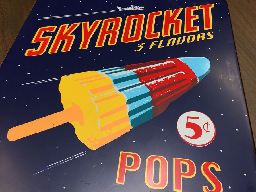 SKYROCKET POPS 5 Cent Painted Copper Reproduction Sign [Photo 2]