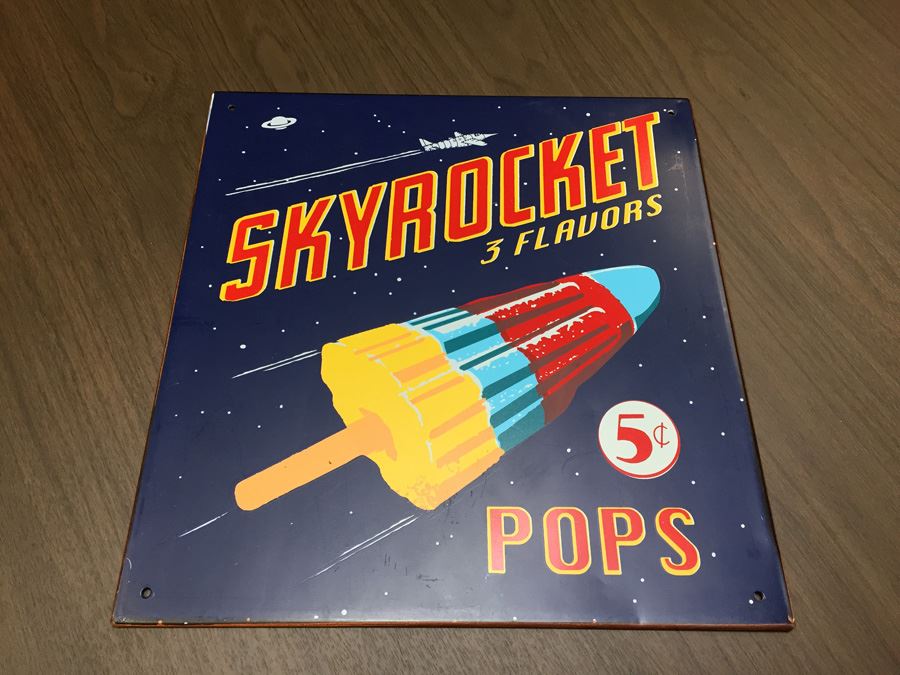 SKYROCKET POPS 5 Cent Painted Copper Reproduction Sign [Photo 1]