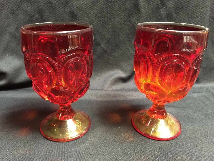 Pair Of Red Orange Goblets