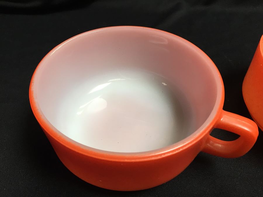 Pair Of Vintage Fire King Orange Bowl Cup With Handle [Photo 3]