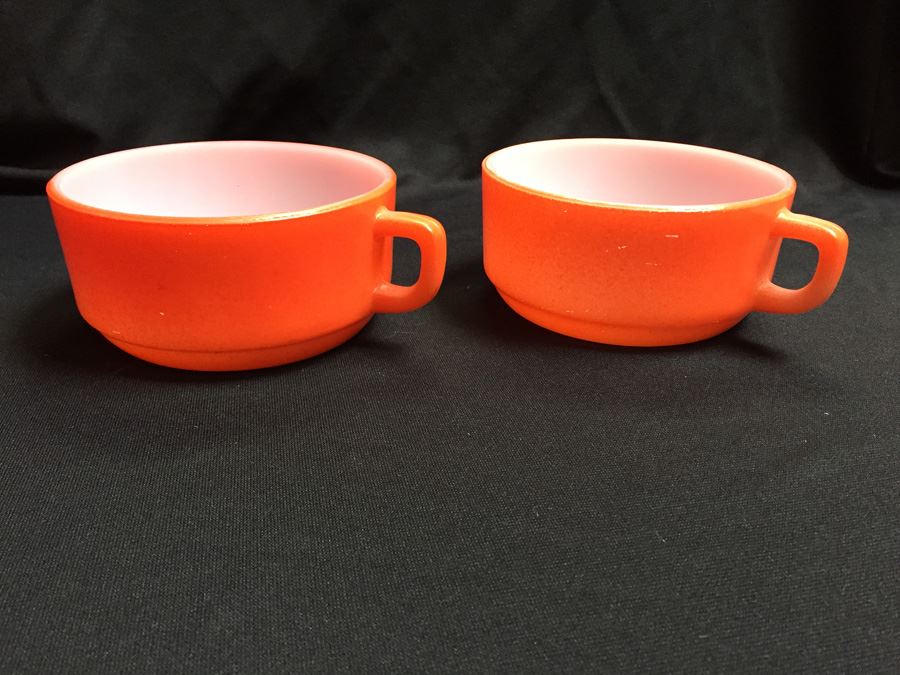 Pair Of Vintage Fire King Orange Bowl Cup With Handle [Photo 2]