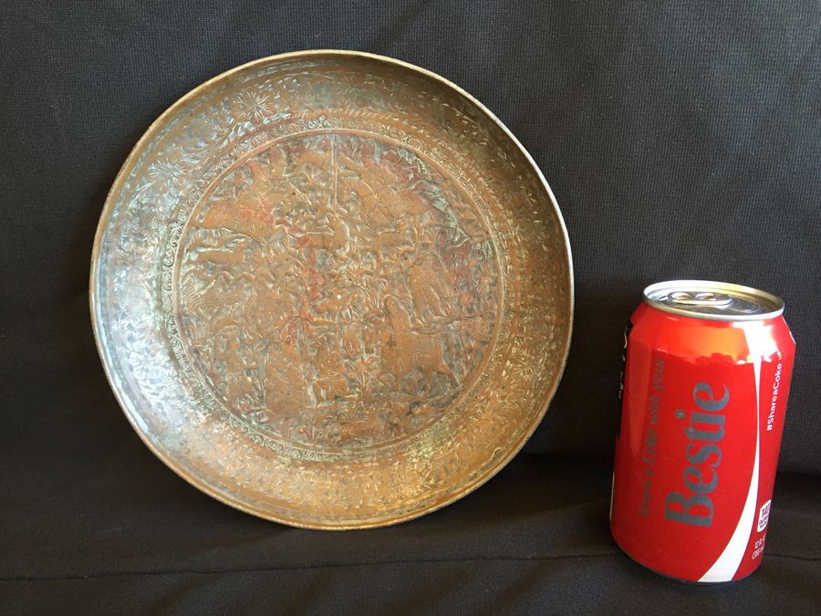 Vintage Middle Eastern Hand Hammered Detailed Copper Plate