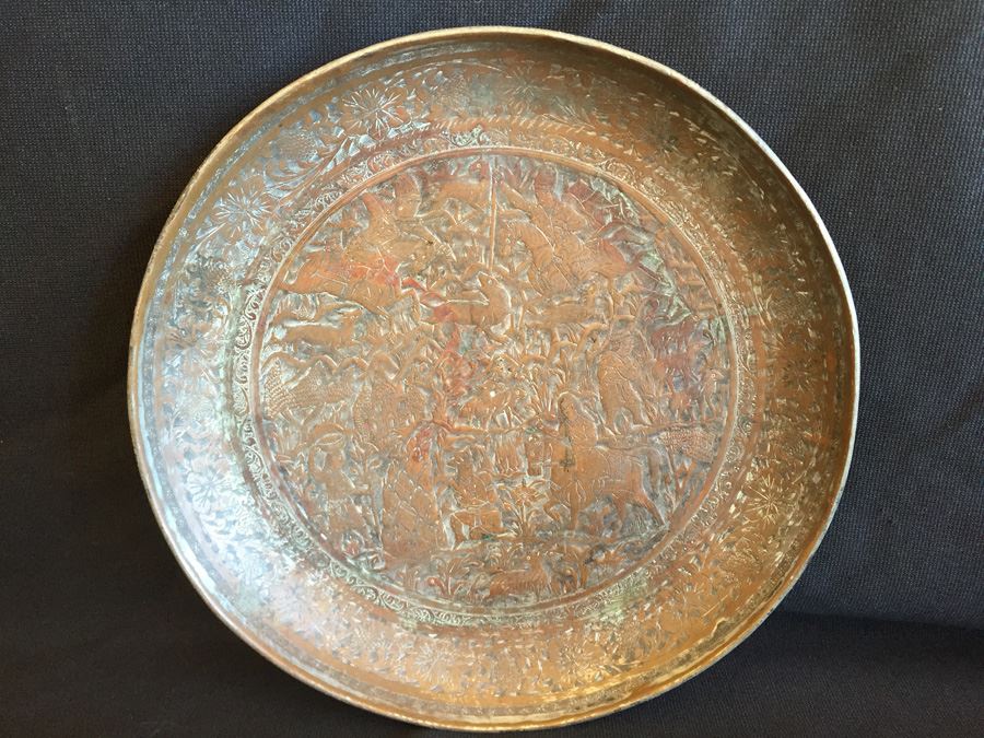 Vintage Middle Eastern Hand Hammered Detailed Copper Plate [Photo 4]