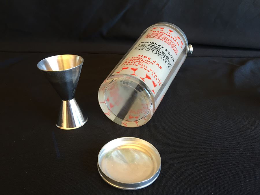Vintage Mid-Century Glass Cocktail Martini Liquor Mixing Shaker With Recipes [Photo 11]