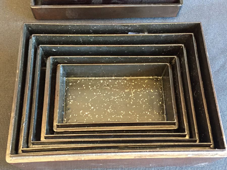 Silver Inlay Chinese Lacquer Nesting Boxes Foochow 5 Boxes [Photo 13]