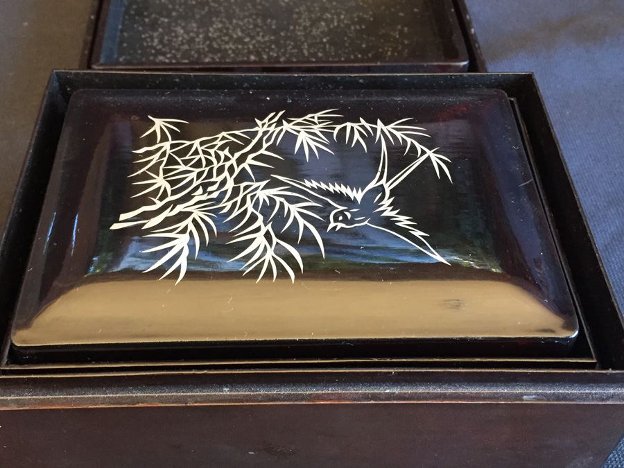 Silver Inlay Chinese Lacquer Nesting Boxes Foochow 5 Boxes [Photo 10]