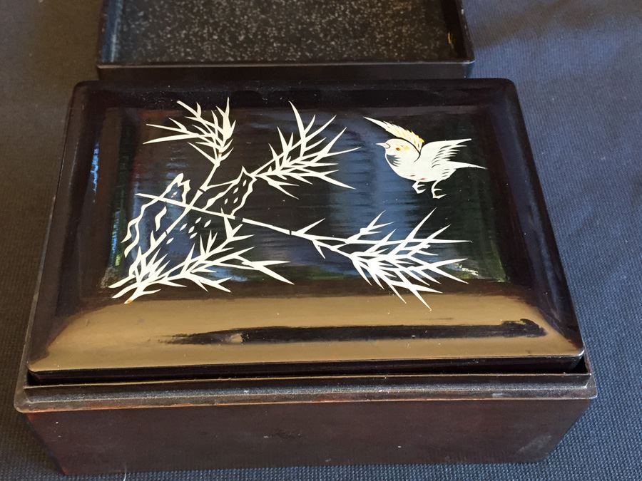 Silver Inlay Chinese Lacquer Nesting Boxes Foochow 5 Boxes [Photo 9]
