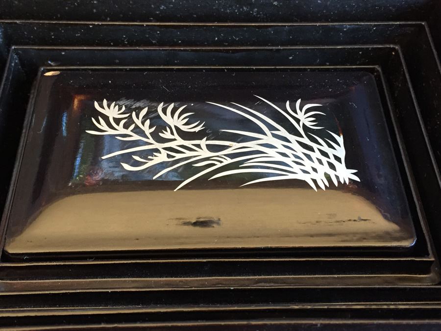 Silver Inlay Chinese Lacquer Nesting Boxes Foochow 5 Boxes [Photo 12]