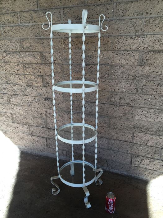 Twisted Metal And Glass Etagere