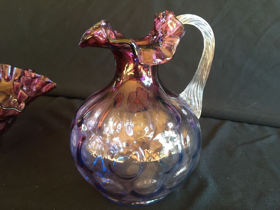 Purple Glass Lot With Fluted Rim Pitcher And Bowl Fenton [Photo 2]