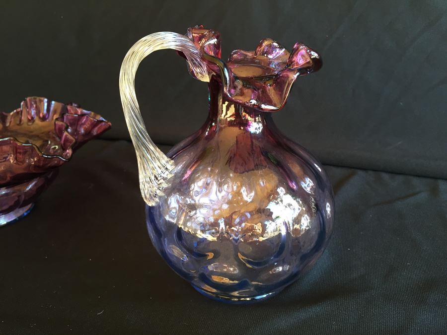 Purple Glass Lot With Fluted Rim Pitcher And Bowl Fenton [Photo 7]
