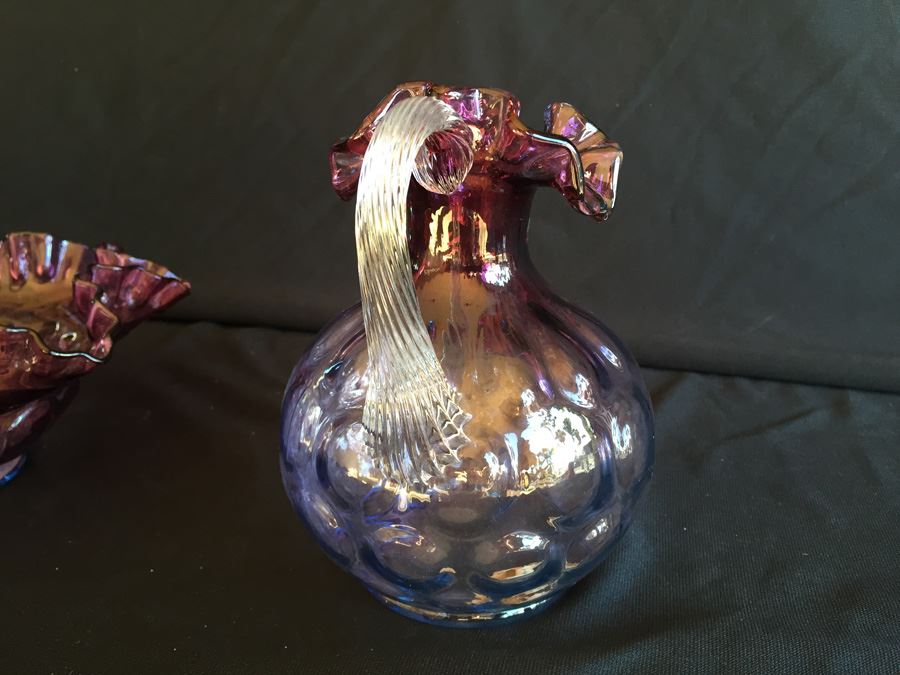 Purple Glass Lot With Fluted Rim Pitcher And Bowl Fenton [Photo 6]