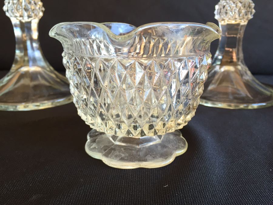 Vintage Fostoria Diamond Point Pattern Glass Lot