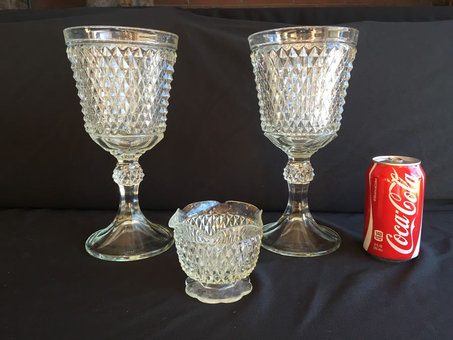 Vintage Fostoria Diamond Point Pattern Glass Lot