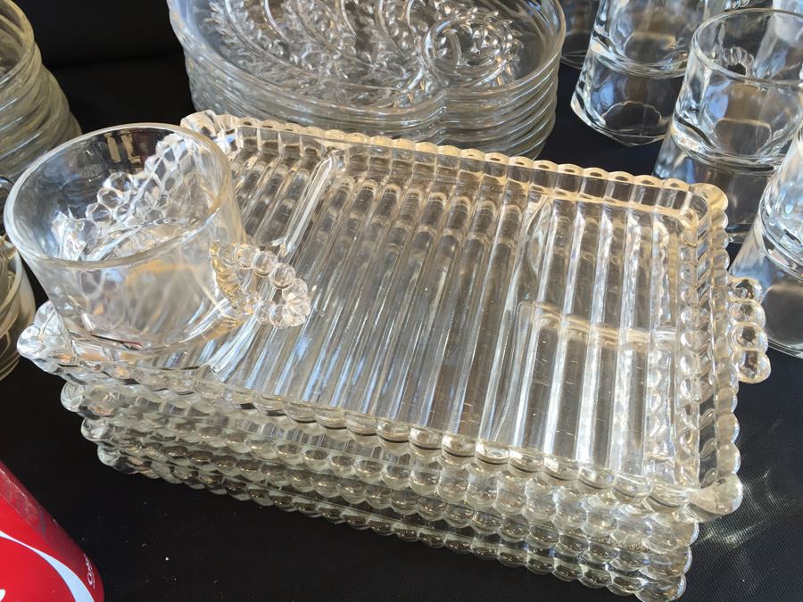 Huge Collection Of Hazel Atlas Glass Candlewick Boopie Luncheon Appetizer Plates & Glasses With Cigarette Holder And Federal Glass Plates & Glasses [Photo 6]