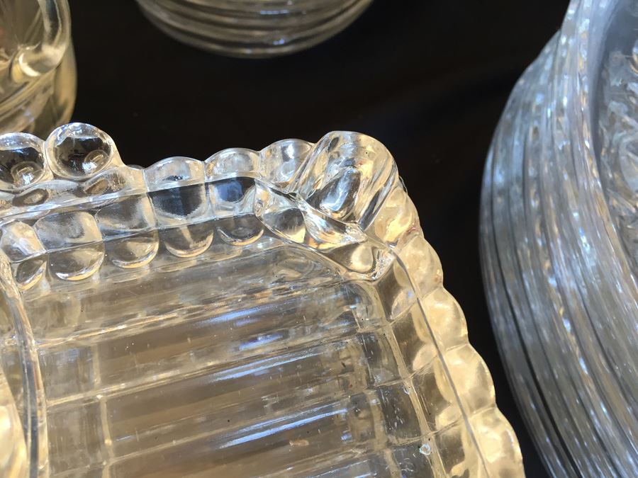 Huge Collection Of Hazel Atlas Glass Candlewick Boopie Luncheon Appetizer Plates & Glasses With Cigarette Holder And Federal Glass Plates & Glasses [Photo 10]