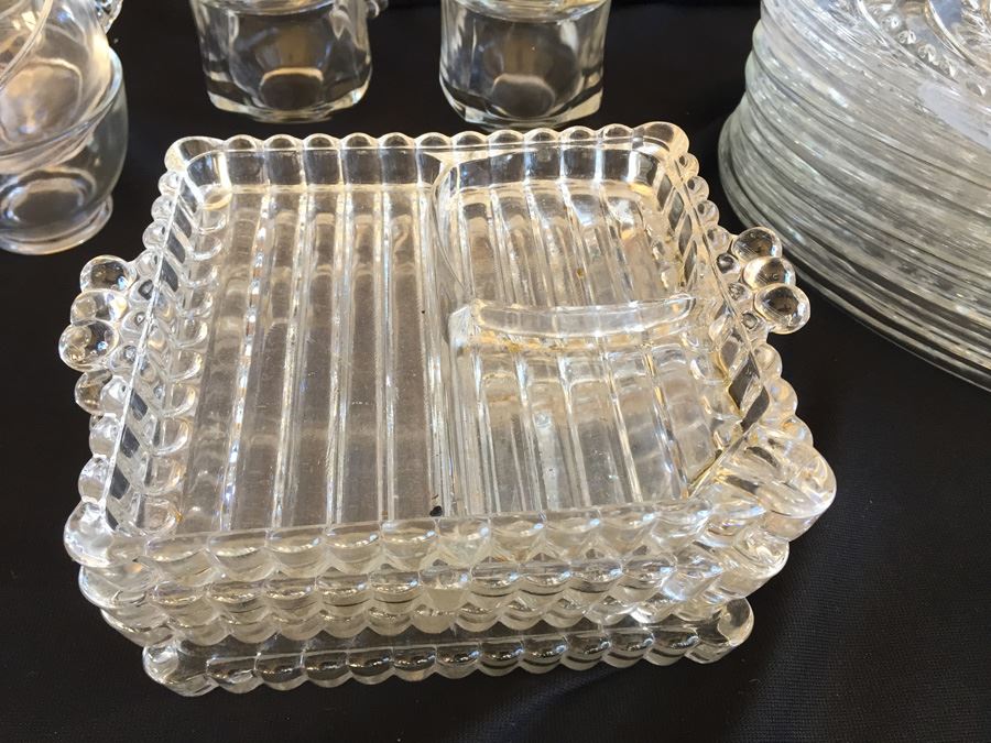 Huge Collection Of Hazel Atlas Glass Candlewick Boopie Luncheon Appetizer Plates & Glasses With Cigarette Holder And Federal Glass Plates & Glasses [Photo 13]