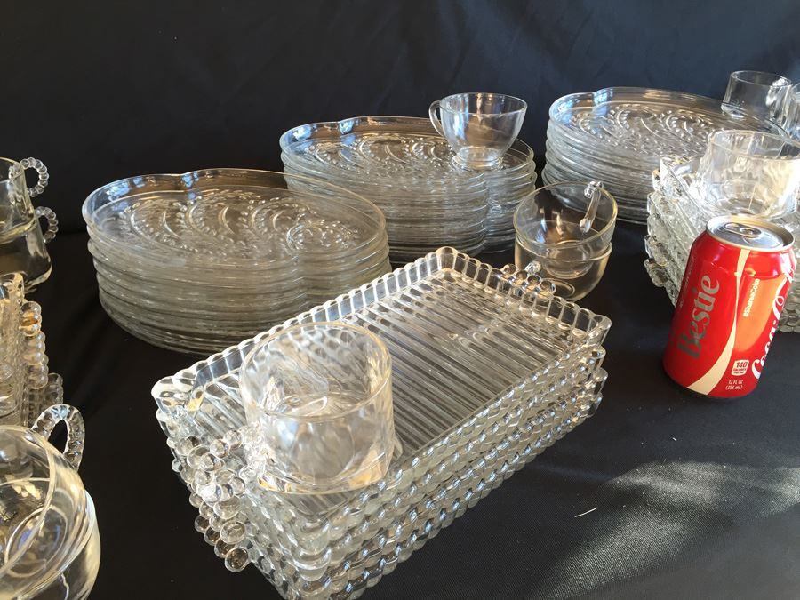 Huge Collection Of Hazel Atlas Glass Candlewick Boopie Luncheon Appetizer Plates & Glasses With Cigarette Holder And Federal Glass Plates & Glasses [Photo 16]