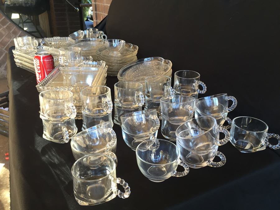 Huge Collection Of Hazel Atlas Glass Candlewick Boopie Luncheon Appetizer Plates & Glasses With Cigarette Holder And Federal Glass Plates & Glasses [Photo 4]