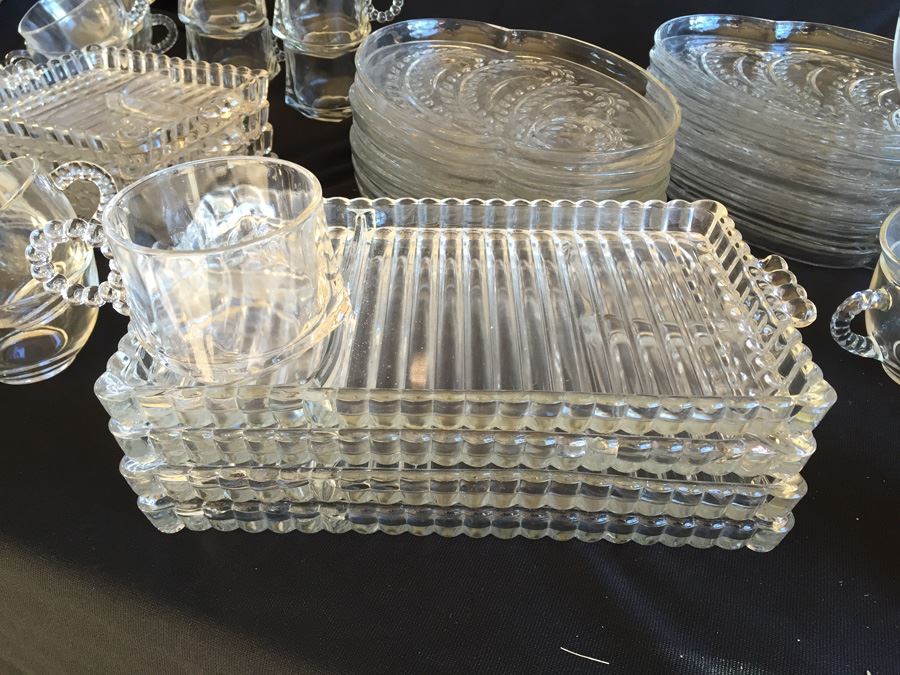 Huge Collection Of Hazel Atlas Glass Candlewick Boopie Luncheon Appetizer Plates & Glasses With Cigarette Holder And Federal Glass Plates & Glasses [Photo 11]