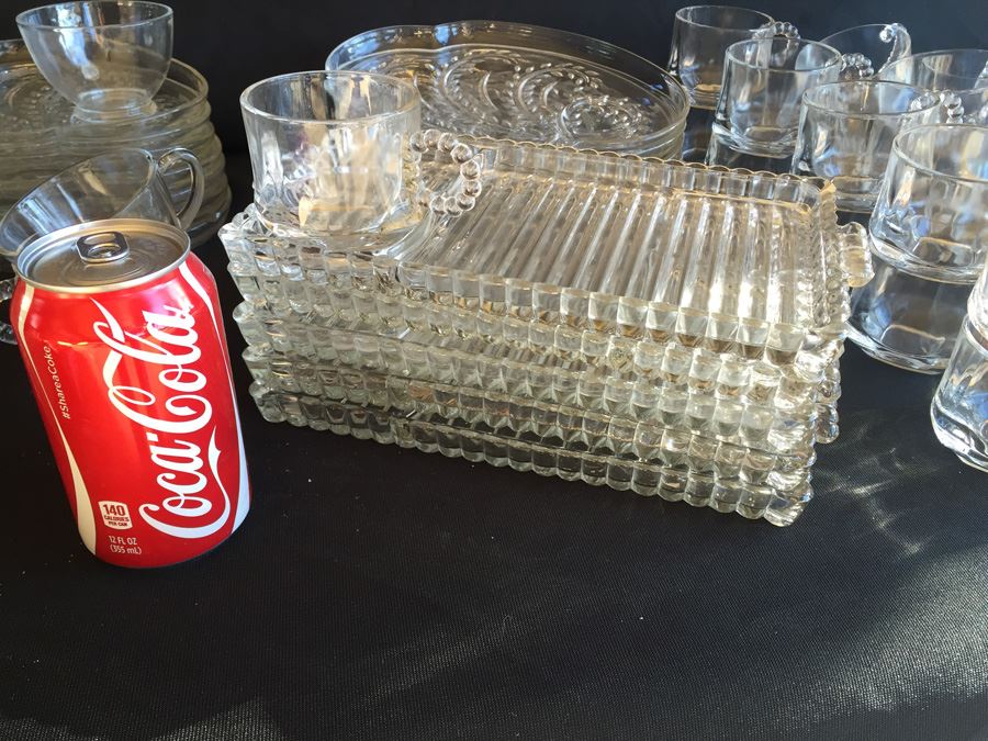 Huge Collection Of Hazel Atlas Glass Candlewick Boopie Luncheon Appetizer Plates & Glasses With Cigarette Holder And Federal Glass Plates & Glasses [Photo 2]