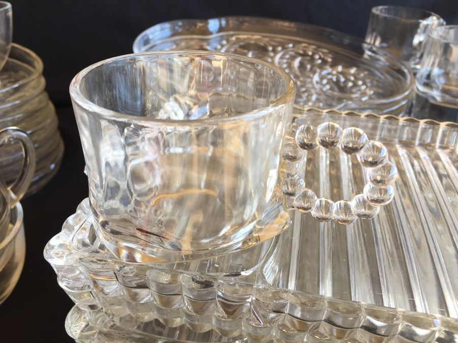 Huge Collection Of Hazel Atlas Glass Candlewick Boopie Luncheon Appetizer Plates & Glasses With Cigarette Holder And Federal Glass Plates & Glasses [Photo 8]