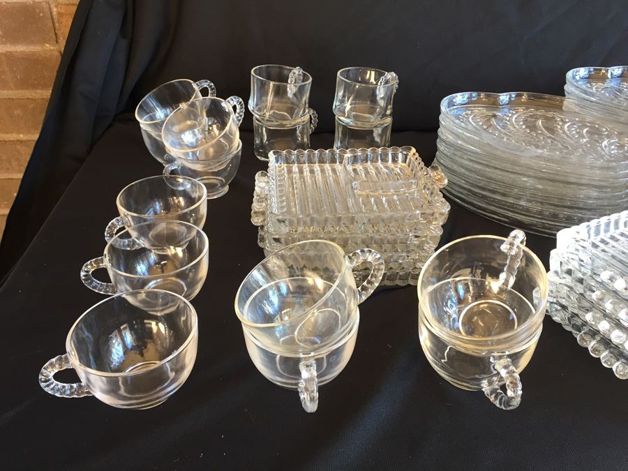 Huge Collection Of Hazel Atlas Glass Candlewick Boopie Luncheon Appetizer Plates & Glasses With Cigarette Holder And Federal Glass Plates & Glasses [Photo 15]