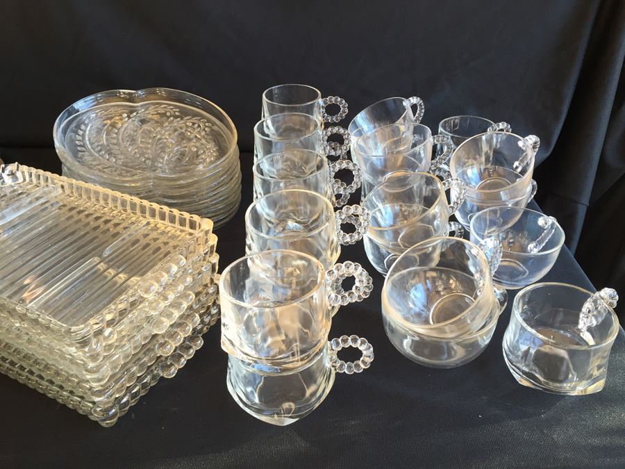 Huge Collection Of Hazel Atlas Glass Candlewick Boopie Luncheon Appetizer Plates & Glasses With Cigarette Holder And Federal Glass Plates & Glasses [Photo 17]