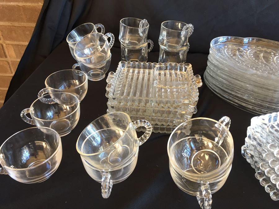 Huge Collection Of Hazel Atlas Glass Candlewick Boopie Luncheon Appetizer Plates & Glasses With Cigarette Holder And Federal Glass Plates & Glasses [Photo 12]
