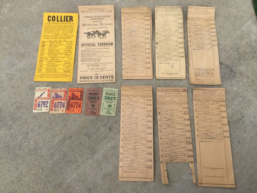 Vintage 1945 Horse Racing Betting Programs And Tickets Wheeling Downs Beulah Park