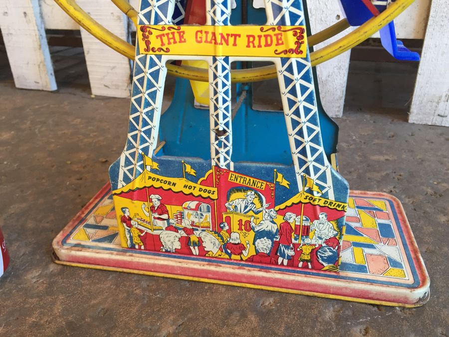 The Ohio Art Co Wind Up Tin Litho Ferris Wheel WORKING 'The Giant Ride' Estimate $75-$150 [Photo 4]