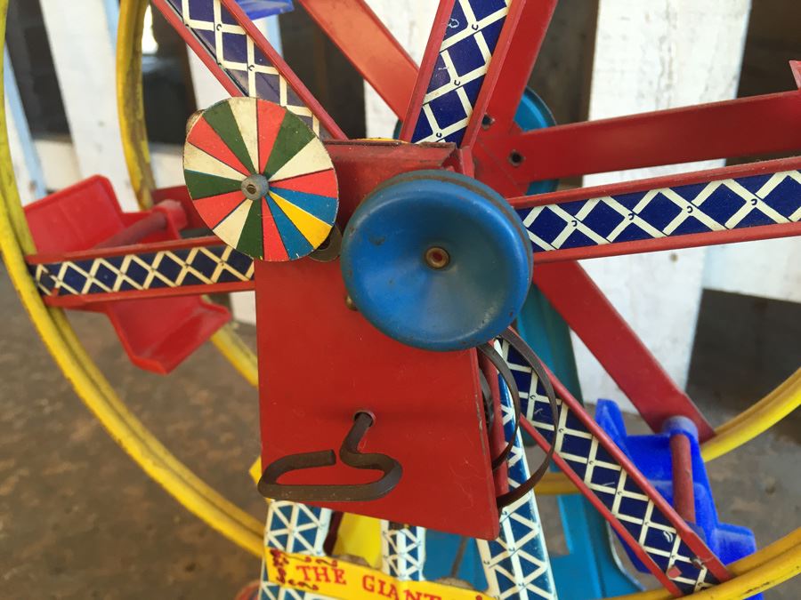 The Ohio Art Co Wind Up Tin Litho Ferris Wheel WORKING 'The Giant Ride' Estimate $75-$150 [Photo 7]