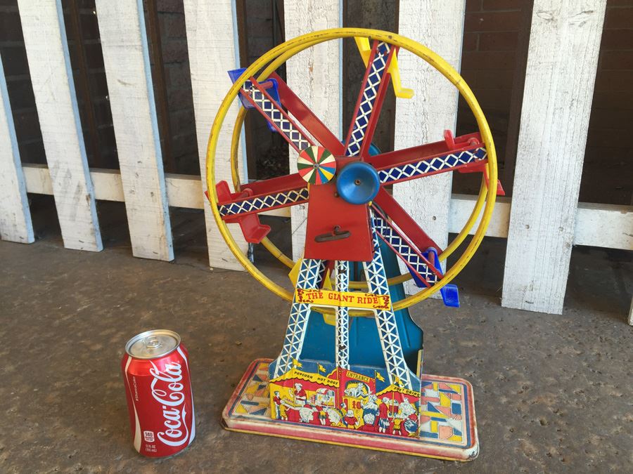 The Ohio Art Co Wind Up Tin Litho Ferris Wheel WORKING 'The Giant Ride' Estimate $75-$150 [Photo 1]