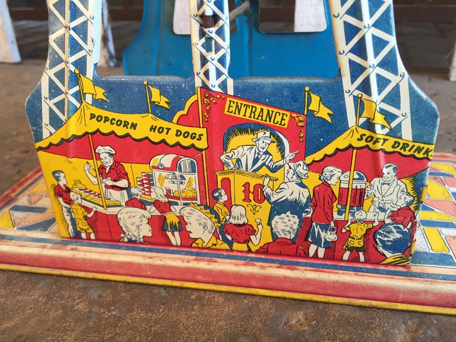 The Ohio Art Co Wind Up Tin Litho Ferris Wheel WORKING 'The Giant Ride' Estimate $75-$150 [Photo 6]