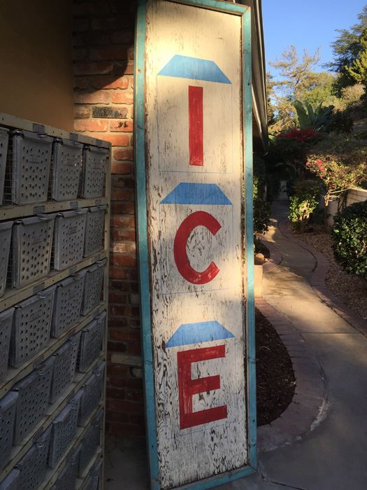 Vintage LARGE Hand Painted ICE Sign With Torquise Blue Frame [Photo 1]