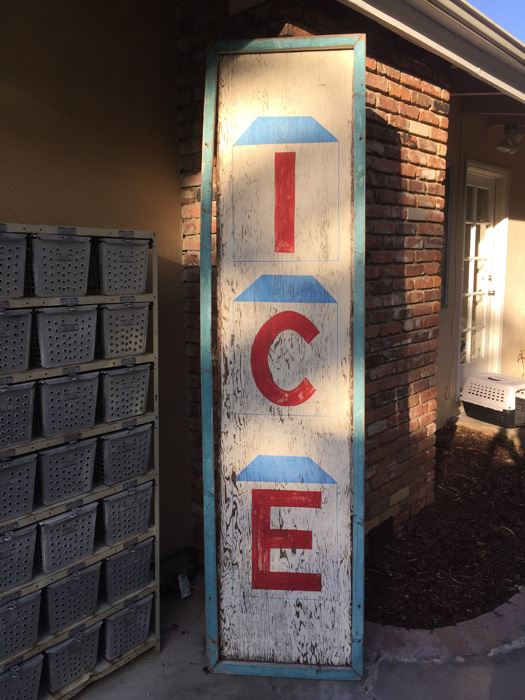 Vintage LARGE Hand Painted ICE Sign With Torquise Blue Frame [Photo 3]