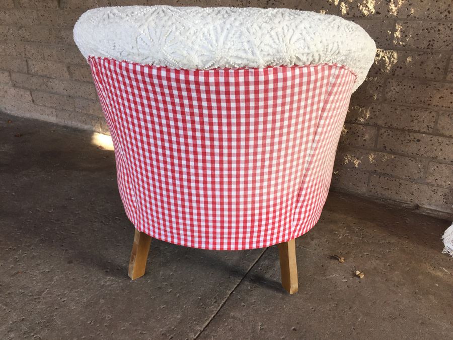 Vintage Arm Chair Upholstered With A Vintage Chenille Bedspread - Comes With 3 Pillows [Photo 8]