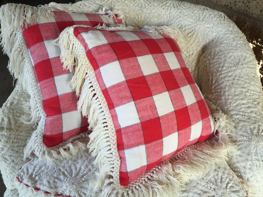 Vintage Arm Chair Upholstered With A Vintage Chenille Bedspread - Comes With 3 Pillows [Photo 14]