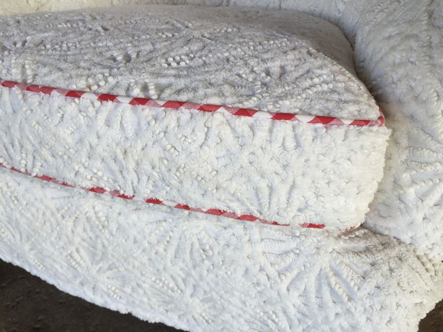 Vintage Arm Chair Upholstered With A Vintage Chenille Bedspread - Comes With 3 Pillows [Photo 6]