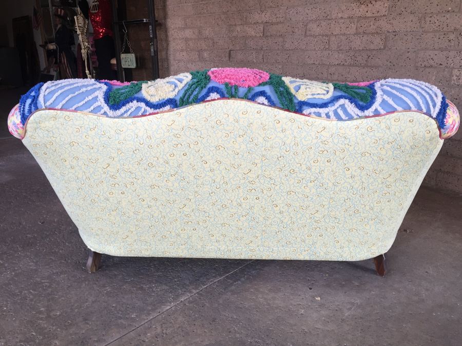 Vintage Loveseat Upholstered With A Vintage Chenille Peacock Bedspread [Photo 2]