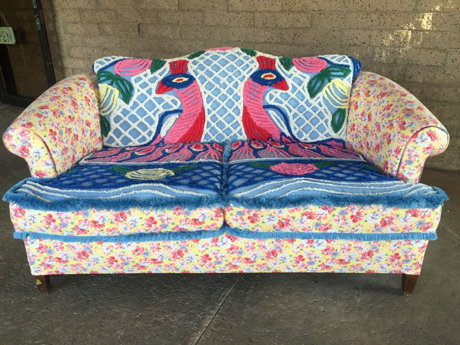 Vintage Loveseat Upholstered With A Vintage Chenille Peacock Bedspread [Photo 13]