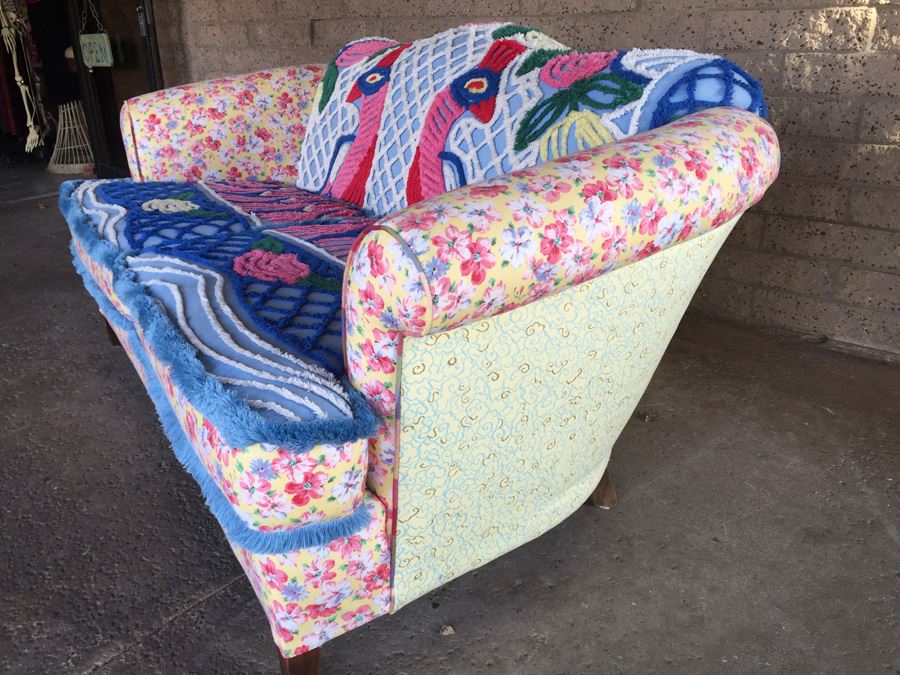 Vintage Loveseat Upholstered With A Vintage Chenille Peacock Bedspread [Photo 11]